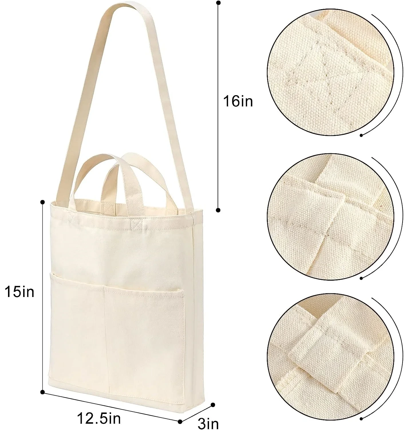 Canvas-Einkaufstasche mit individuell bedrucktem Logo, Lebensmittel-Einkaufstasche mit Reißverschluss und Tasche 1