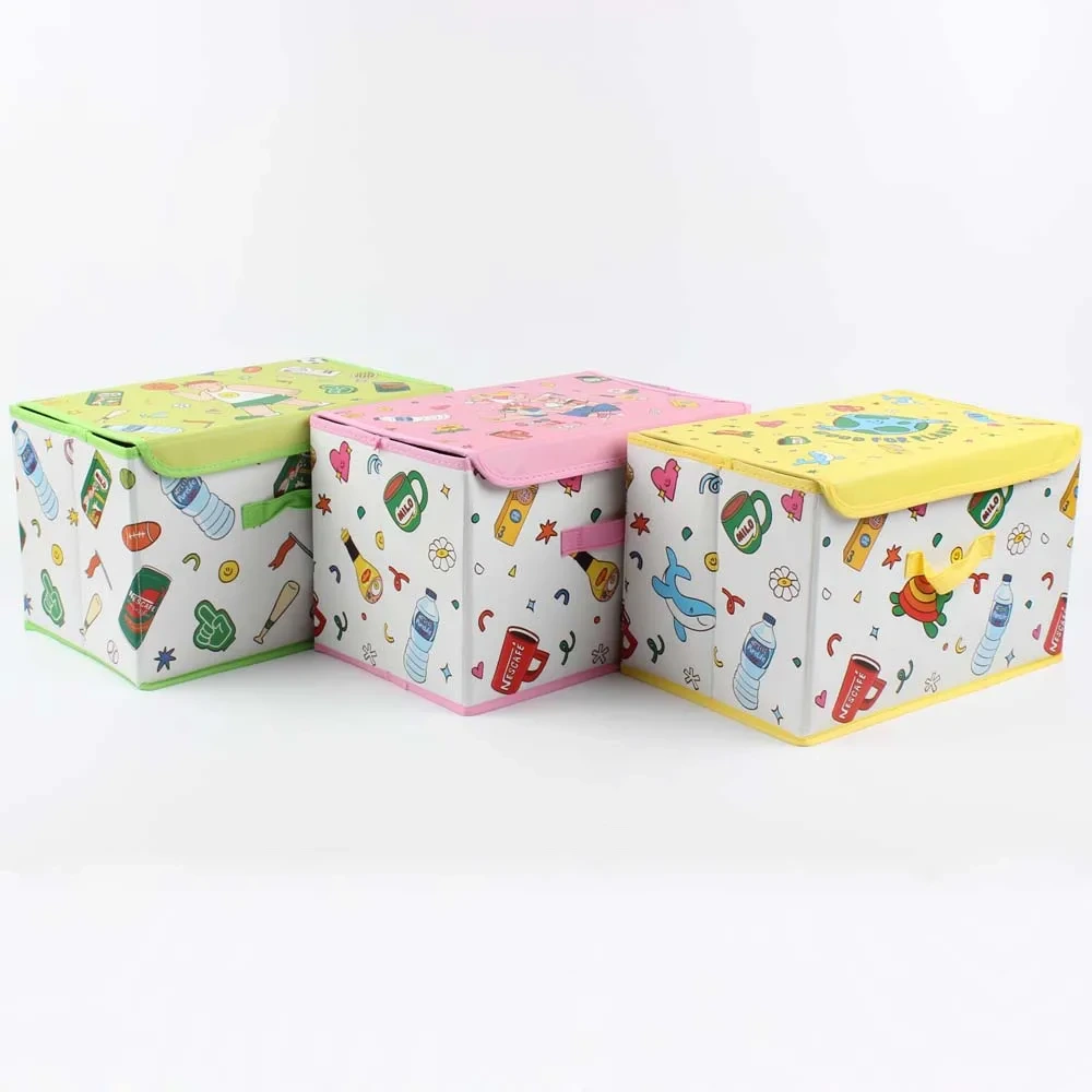 Faltbare Vlies-Aufbewahrungskörbe mit Kappe, hochwertiger Aufbewahrungsorganisator, Würfelbox, Spielzeug, Kinderkarton-Design 1