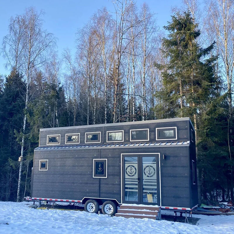Mobile steel frame 2 story container tiny house on wheels 1