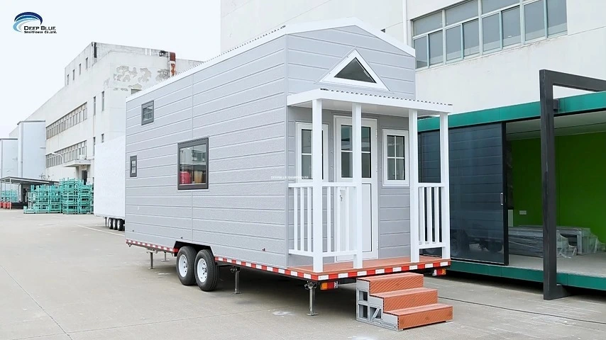 prefab tiny house with bathroom Ready to Ship Travel Container Prefab Glamping Trailer Houses 1