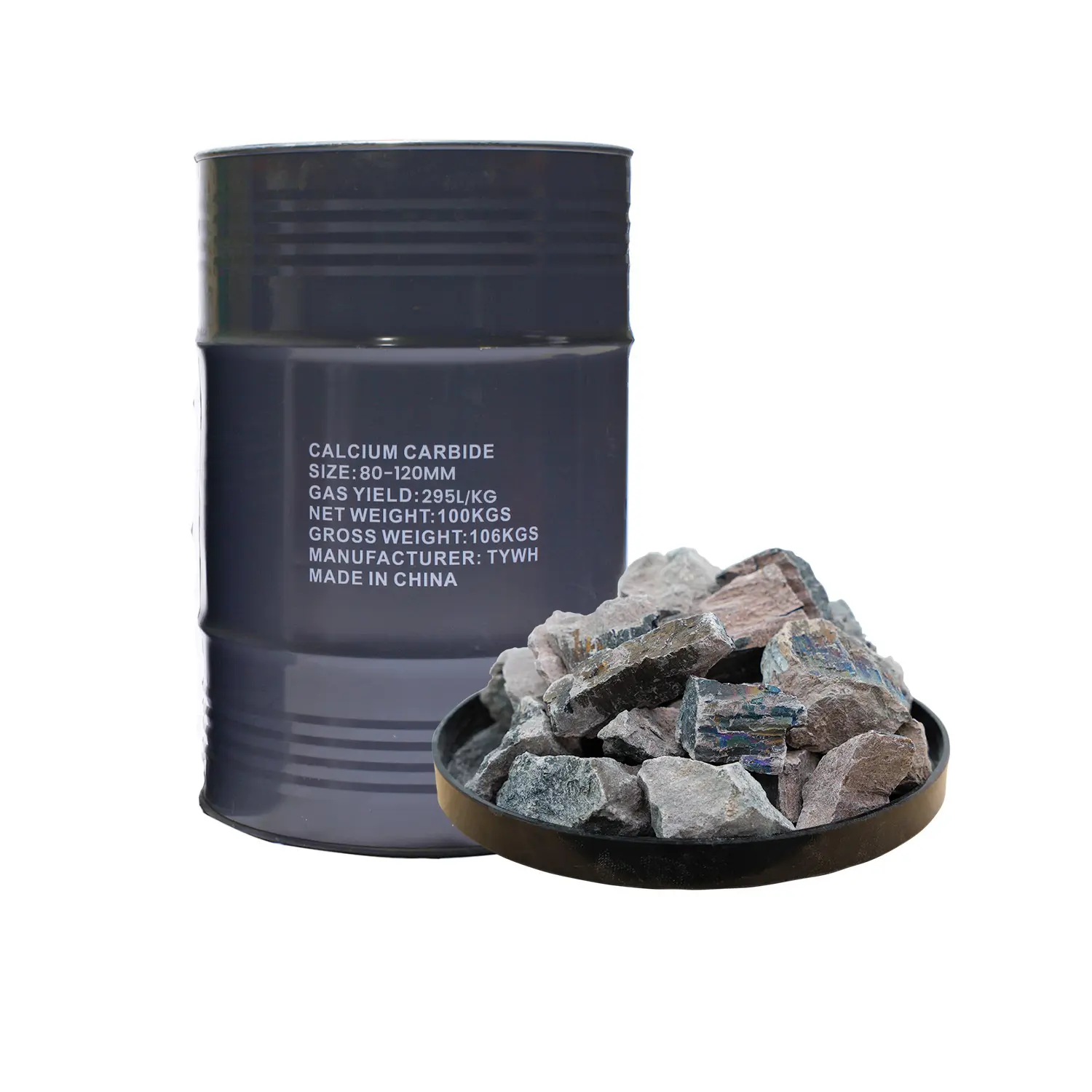 Proveedor de China Exportación de carburo de calcio de 80-120 mm 295 l/kg mínimo con tambor de 100 kg 1