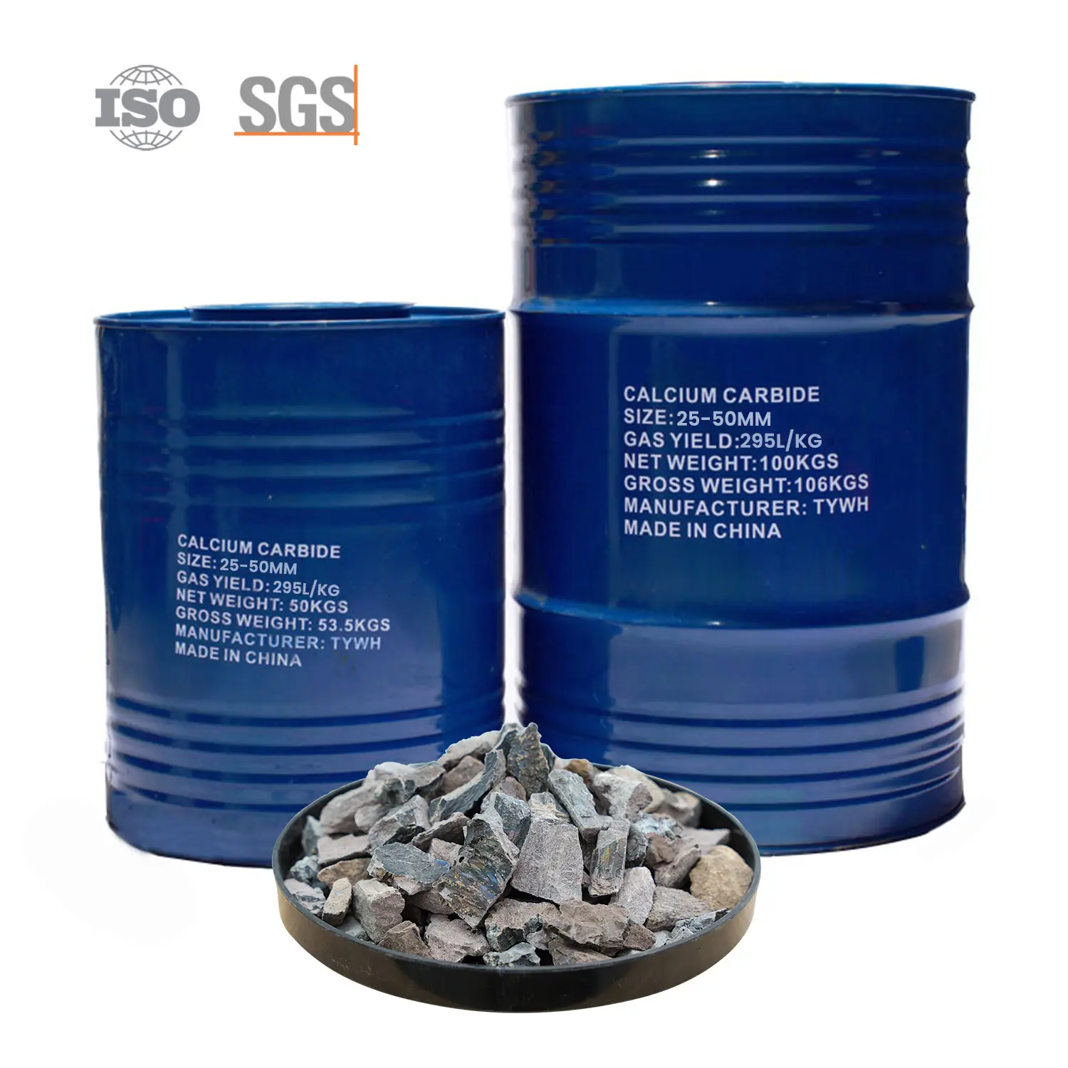 Carboneto de cálcio de nível industrial 25-50mm com rendimento de gás de 295L/KG 1