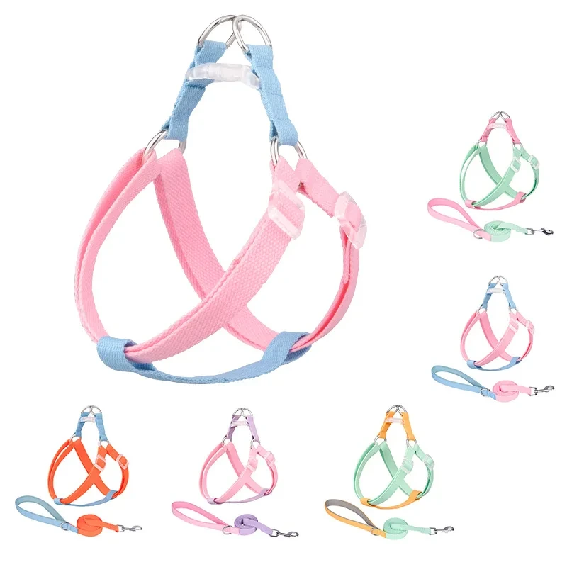 Luxury Wholesale Pet Supplies Macaron Color Simple Durable Adjustable Comfortable Nylon Dog Harness For Pet 1
