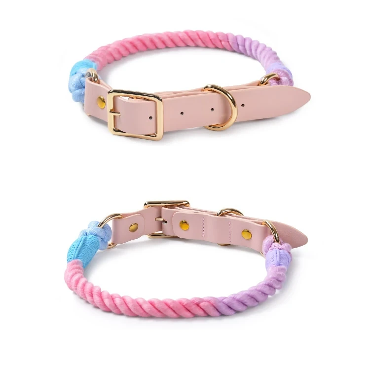 PAIRUIPETS Collar para perro con cuerda de algodón arcoíris Collar de algodón tejido a mano 1