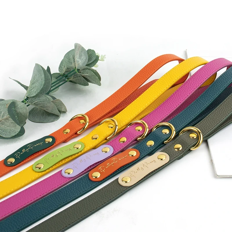 Luxuriöse, zuverlässige, gepolsterte, robuste und langlebige Hundehalsbandleine aus PU-Leder mit weicher Haptik und Zubehör aus goldfarbener Zinklegierung 1