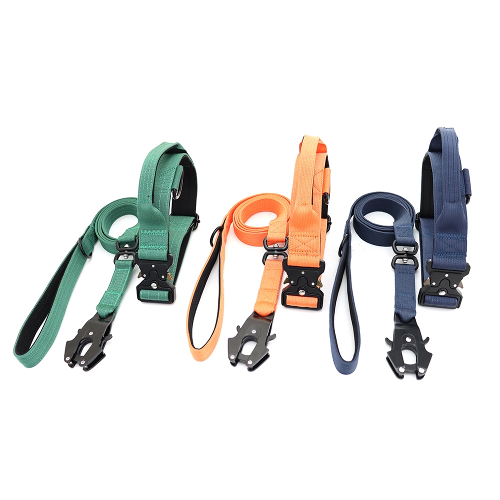 Soft Padded Dog Leash Collar Tactical Nylon Training Metal Buckle Dog Collar With Handle Tactical Dog Collar And Leash Set 1
