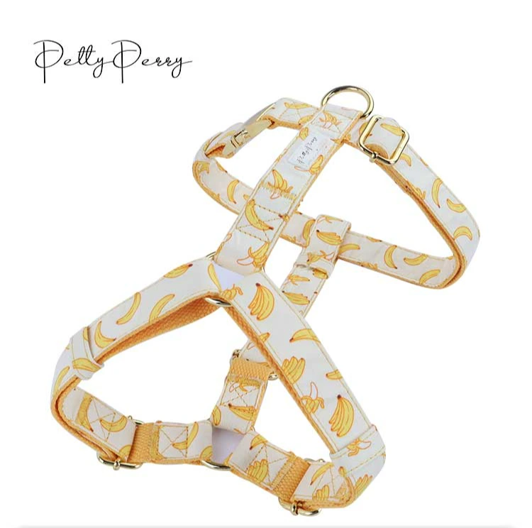 PAIRUIPETS Cotton Adjustable Printed Banana Dog Leash collar Harness Set 1