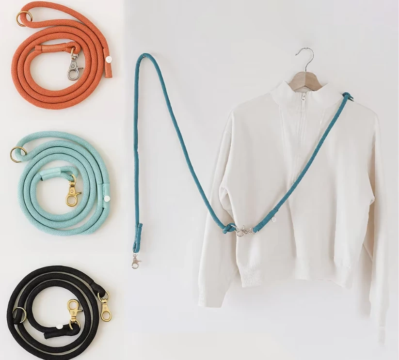 5-in-1 Hands-Free Dog Leash Belt - Adjustable Waist Shoulder Running Leash, Custom Woven Cotton Rope Leash with Anti-Slip Clip, Multi-Function Long Short Lead for Jogging Walking 2 Dogs 1