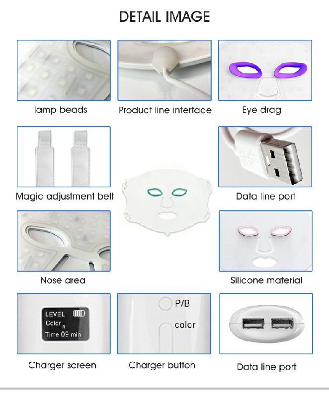 Masker Terapi Lampu Merah LED Spektrum Silika 7 Warna NIR yang Disesuaikan 7
