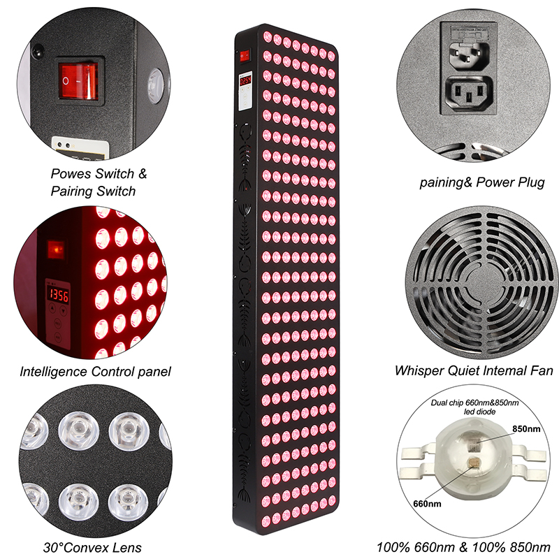 Högeffekts 1000W helkroppsbehandling för hudlindring NIR LED rött ljusterapipanel 7