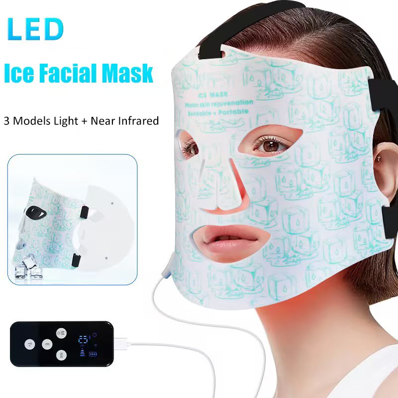 Masque Facial de glace de thérapie à la lumière rouge avec lumière infrarouge et 276 perles de lumière LED pour le refroidissement physique 3
