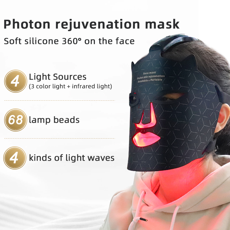 Wireless Battery Built in LED Red Light Therapy Mask with 4 Colors Red Blue Yellow NIR for Beauty Skin Care 4