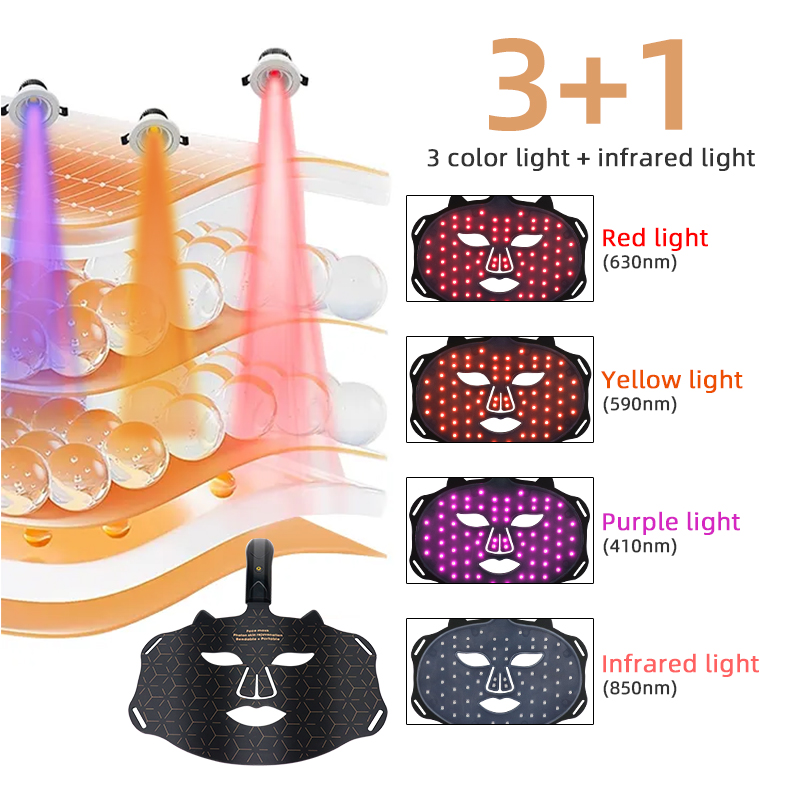 Wireless Battery Built in LED Red Light Therapy Mask with 4 Colors Red Blue Yellow NIR for Beauty Skin Care 5