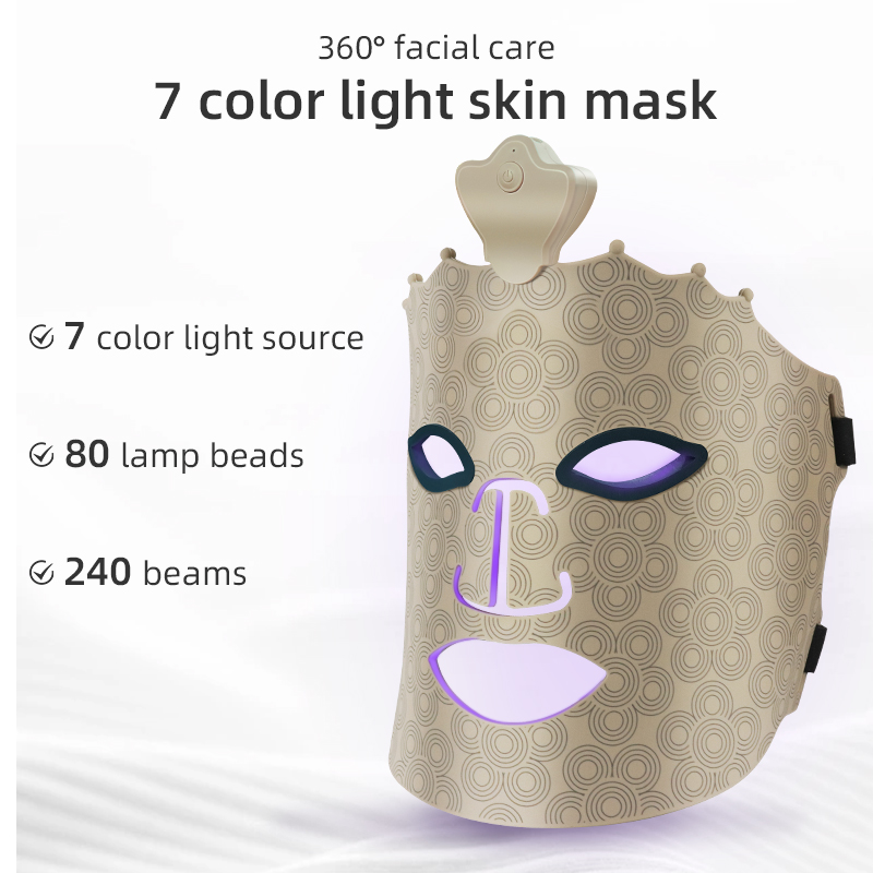 Masque de thérapie à lumière rouge LED en silice, sans fil, avec 7 couleurs, batterie intégrée, pour les soins du visage et de la peau 4