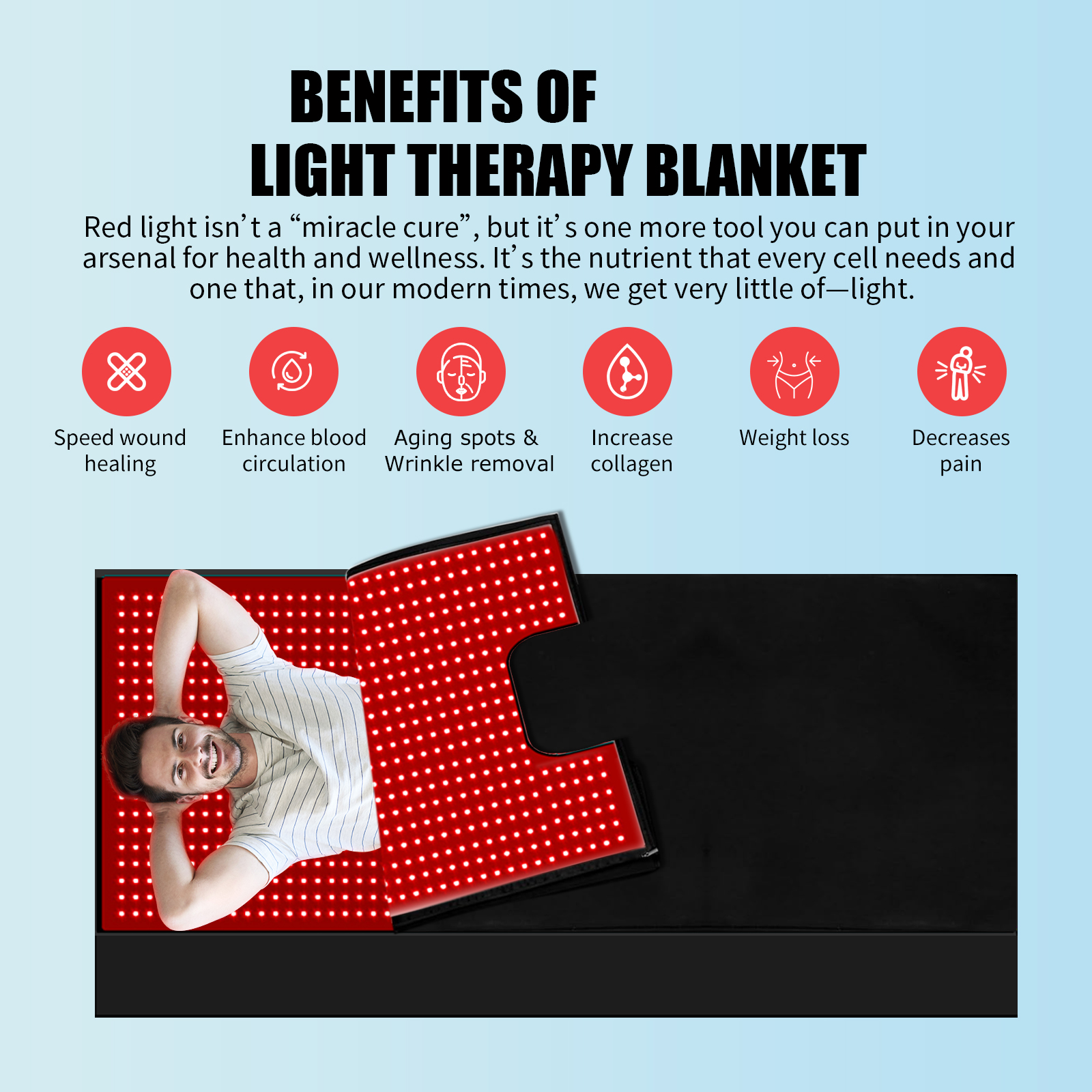 Sunglor, tapete de terapia de luz vermelha para alívio da dor, saco de dormir com 660nm 850nm 2520 LEDs modo pulsante para cobertura de corpo inteiro 5