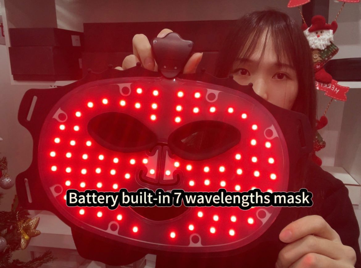 Eingebaute Batterie, 7-Farben-LED-Rotlicht-Therapiemaske: Produktbeschreibung und Funktionen