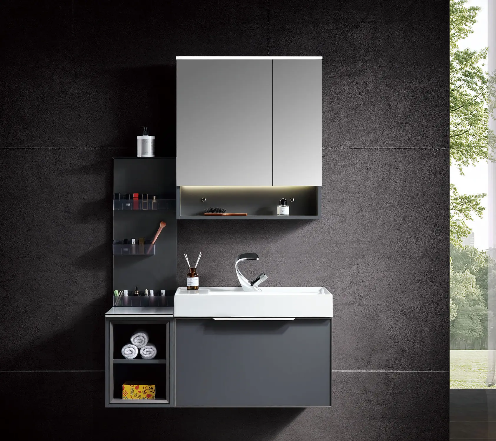 MEILAN Bathroom Cabinet with Mirror and Light Factory 1
