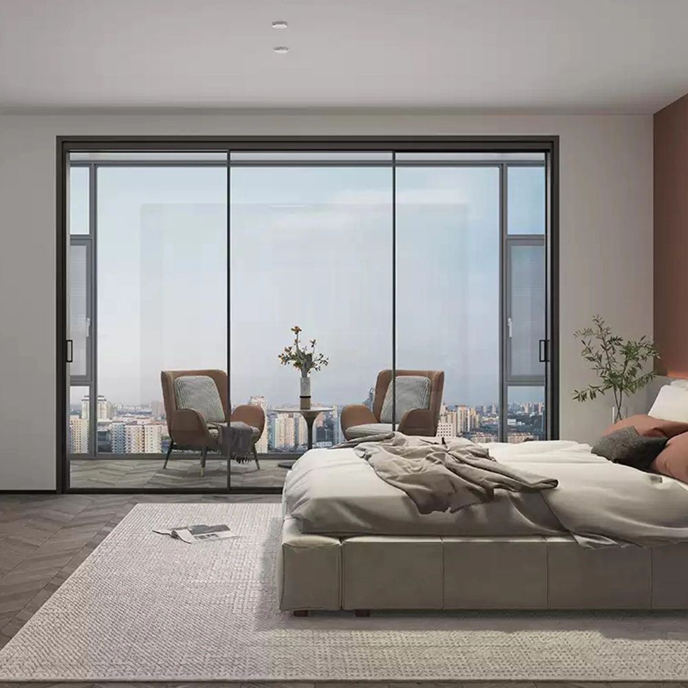 3 Panels Linkage Glass Office Sliding Door 45x16mm Narrow Jamb Interior Aluminium Frame Sliding Doors System 1