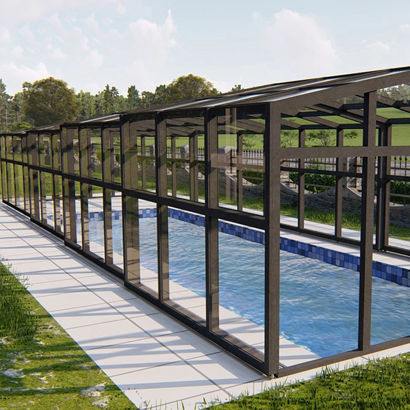 Movable Prefab Swimming Pool Cover for Garden Swimming Pool Roof House Retractable Sunhouse 1