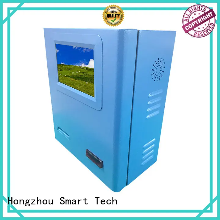 Wall mounted payment kiosk with blue powder coated in bank1 1