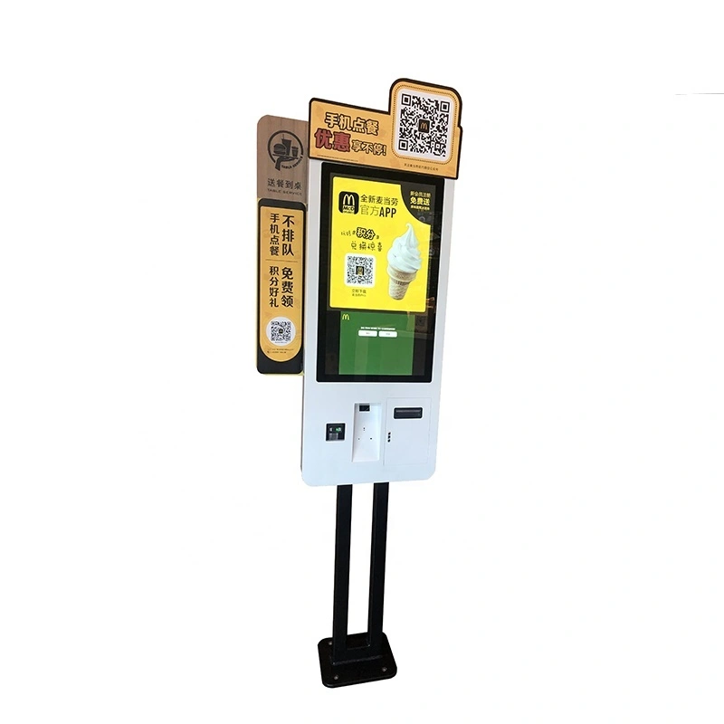 Standing kiosk with QR code reader in restaurantwith internet interface 1