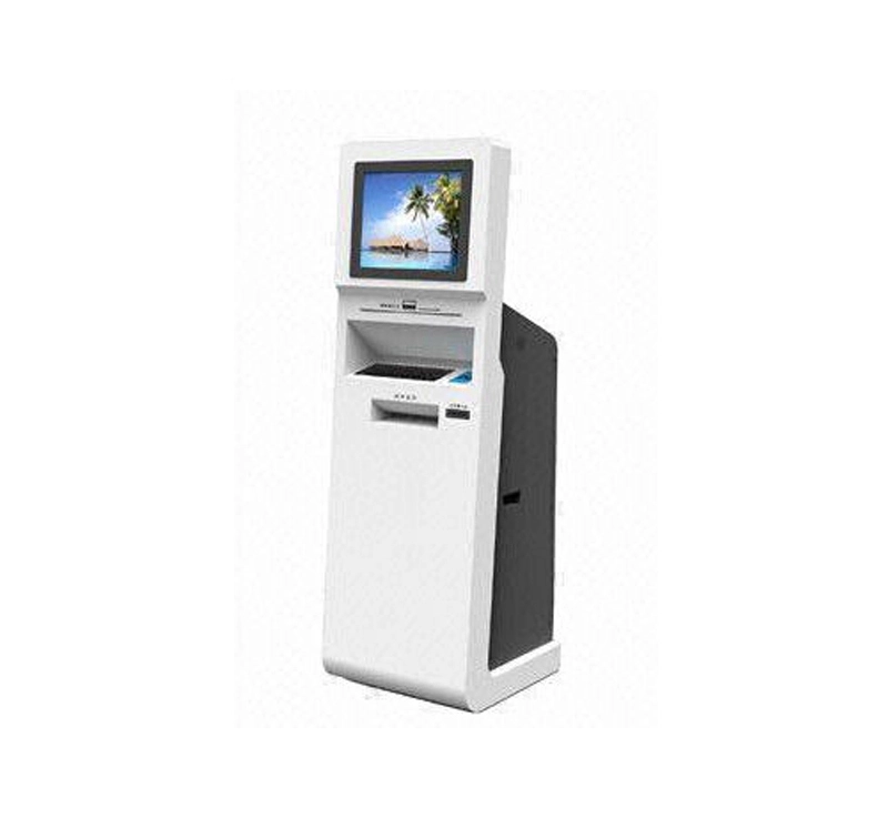 Touchscreen kiosk for bill acceptor paymentticketing dispenser function with scanner blue enclosure 1