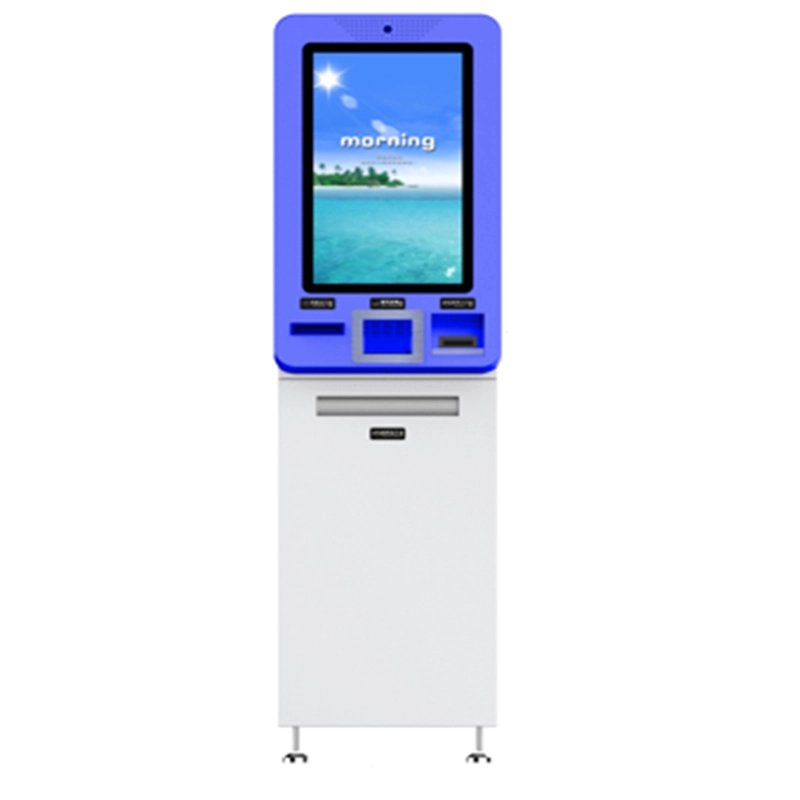 digital signage interactive hotel check in check out kiosk with card writing reading 1