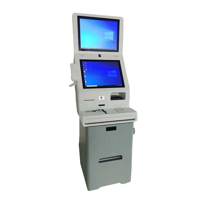 Dual screen self service check-in kiosk in hotel with passport scanner payment 1