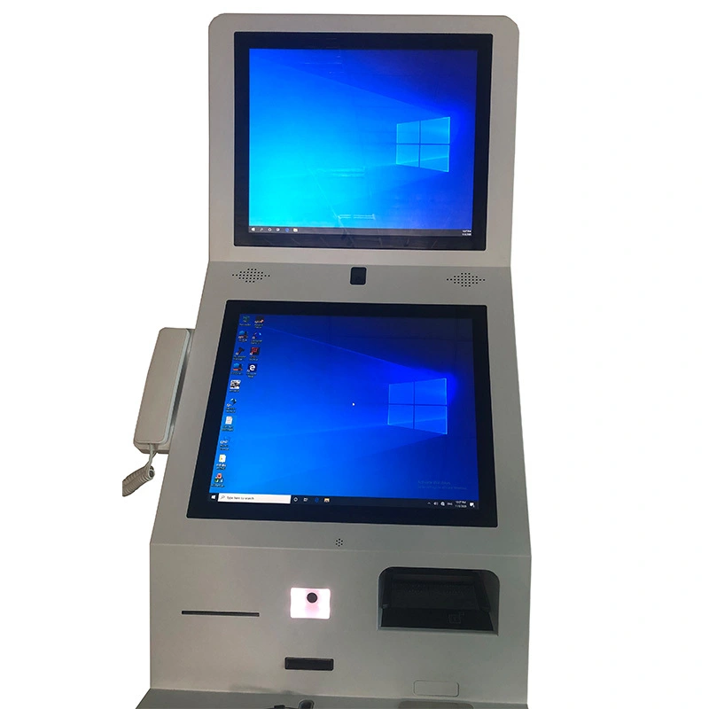 Dual Screen Check In And Check Out Self Service Kiosk , Credit Card Payment Kiosk With Passport Scanner 1