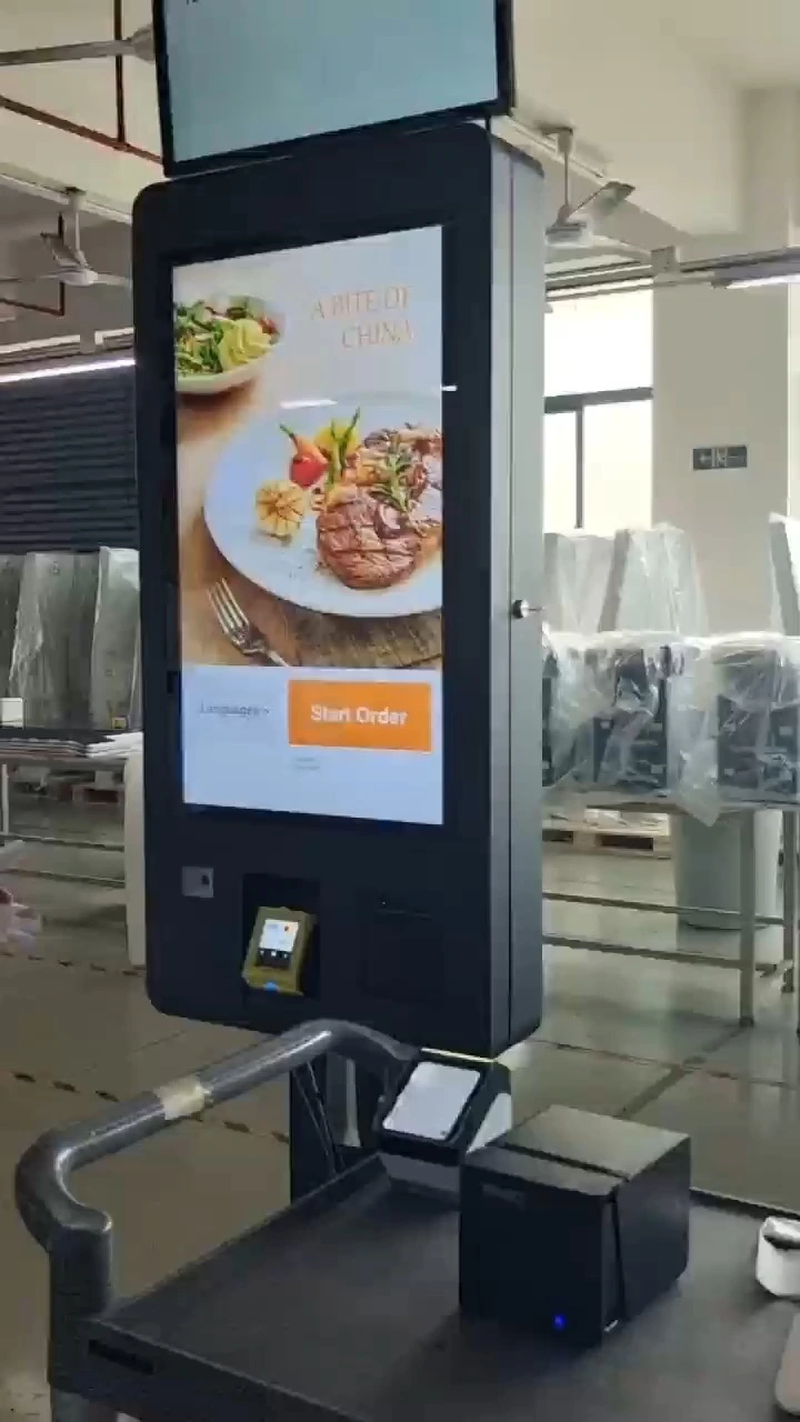 Self ordering kiosk with touch screen, QR code scanner, speaker, pos terminal 1
