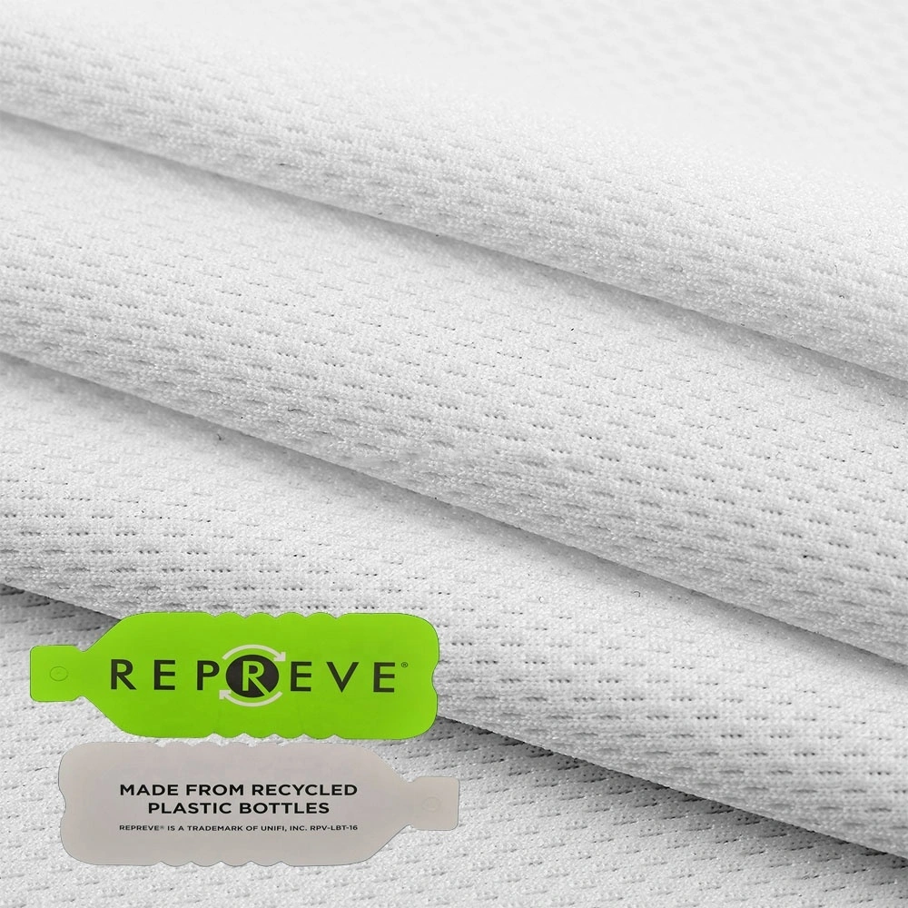 Tela de jersey de fútbol de punto elástico de malla de piqué atlético deportivo de poliéster reciclado suave blanco de calidad de fábrica para ropa deportiva 1