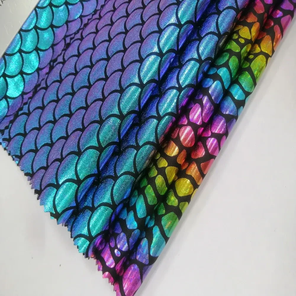 berlian hoki 180gsm poliester peregangan glitter laser kain jersey metalik untuk gaun 1