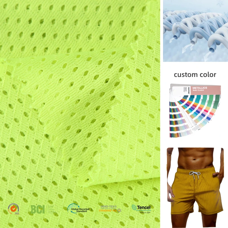 Pantalones cortos de camiseta de malla transpirable, tela de ojo de pájaro elástica de poliéster reciclado Dry Fit para ropa deportiva para hombres 1