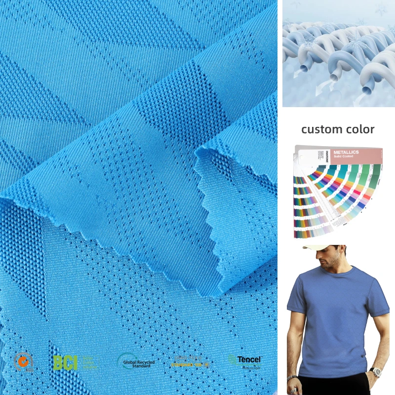 Hot Sale Quick Dry Sports Uniform Knitted 95% Polyester 5% Spandex Custom Jacquard Mesh Printed Fabric 1