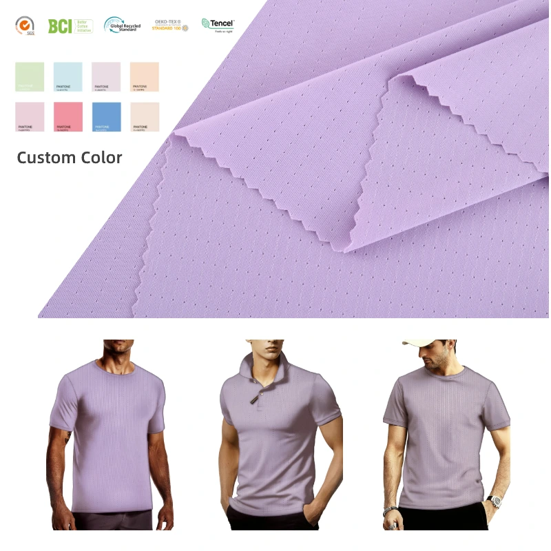 Cool Feeling 88% Polyester 12% Spandex Bird Eye Pinhole 4 Way Stretch Mesh Fabric for Sports T-shirt 1