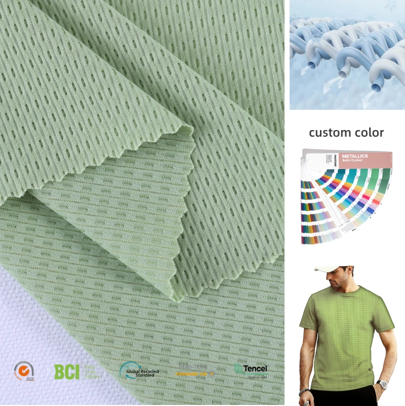 Nueva llegada Dry Fit Knit Sports T-shirt Mesh Plaid Tela de elastano de poliéster de nailon elástico en cuatro direcciones 1