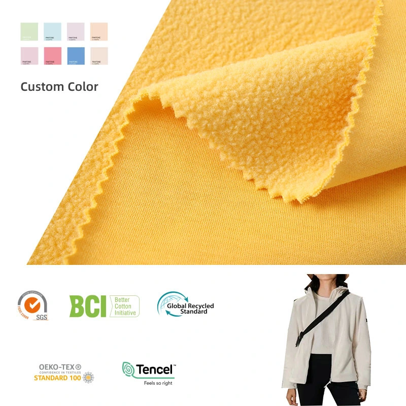 High Quality Knit One Side Brushed Hoodie CVC Polyester Cotton Polar Fleece Fabric 1