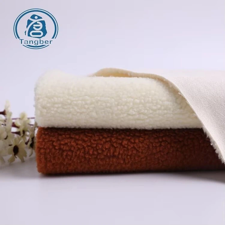 Tejido polar de ante con respaldo de Sherpa de algodón y poliéster grueso térmico de gran oferta de fábrica de China para abrigo y chaqueta de invierno 1