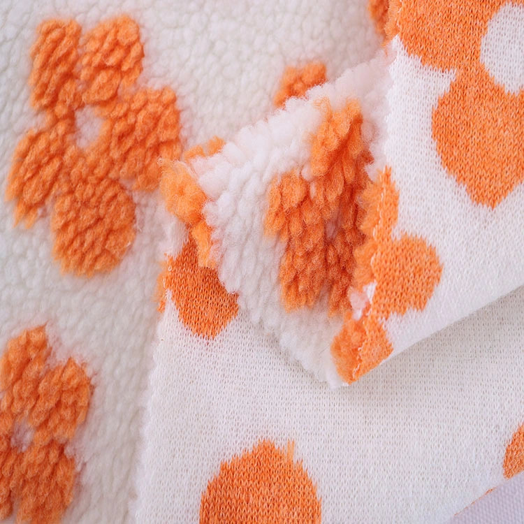 Knitted Thick 350GSM 100 Polyester Printed Floral Jacquard Sherpa Fleece Fabric for Winter Coat and Jacket 1