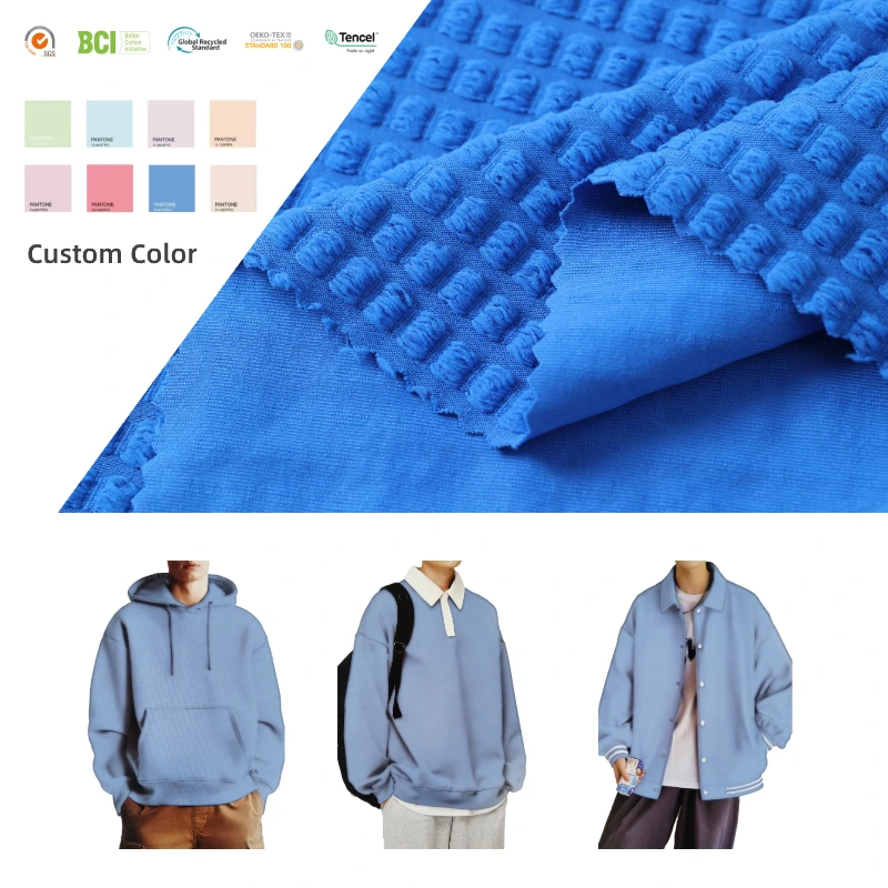 Nueva llegada patrón de cuadros Terry Jacquard poliéster tejido de punto spandex para prendas de vestir 1