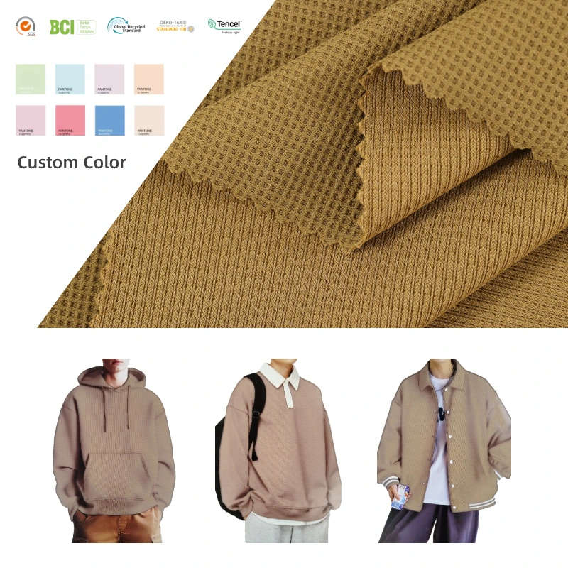 Camisetas polo de tela escocesa tipo gofre de punto elástico 94% poliéster, 6% spandex 1