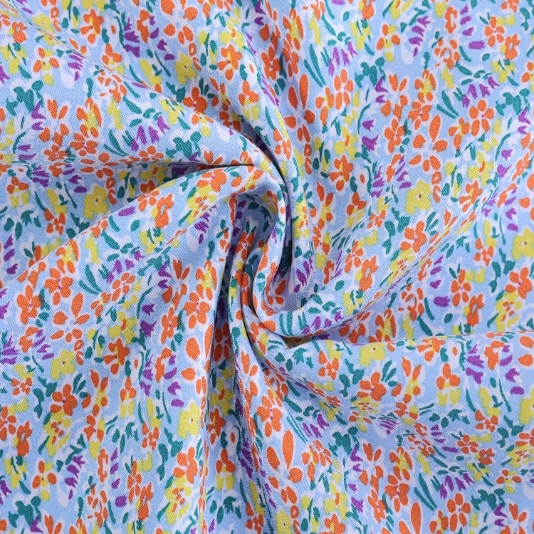 Hot Small Flower Woven 100% Rayon Viscose 45S*45S Batch Fabric Print Wholesale Lightweight For Breathable Girls' Dresses 1