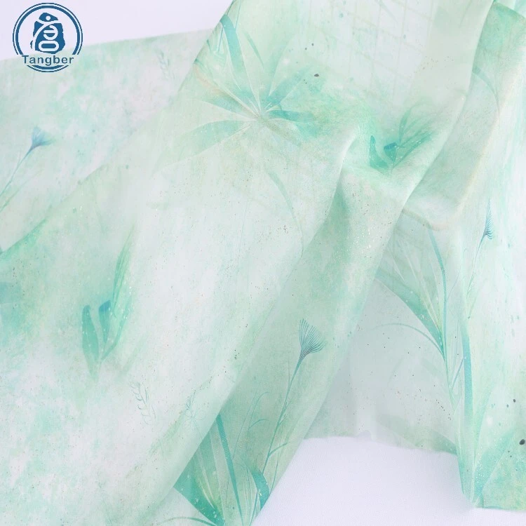 New Fashion Lightweight 100% Polyester Voile Chiffon Fabric Translucent Glittering Silver Foiling Memory Sliver Foiling Flowers 1