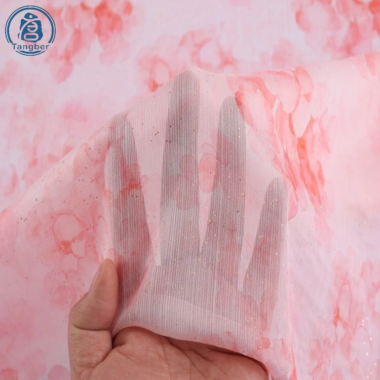 100 Polyester French Pure Silk Flower Design Printed Crinkle Chiffon Fabric Manufacturer 1