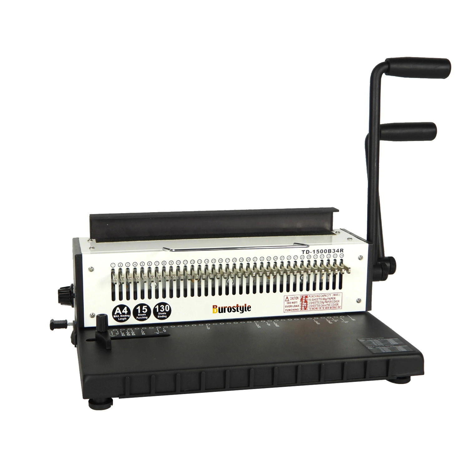 Burostyle , TD-1500B34R Wire Binding Machine, 3:1 Pitch, Manual Puncher with 34 Round Holes, 130 Sheet Binding Capacity, and Disengageable Die Set 1