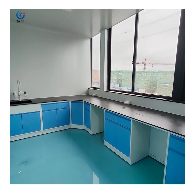 L tipo banco de laboratorio físico montado en Ashingwall del lado del banco de trabajo de los muebles del laboratorio con los gabinetes 1