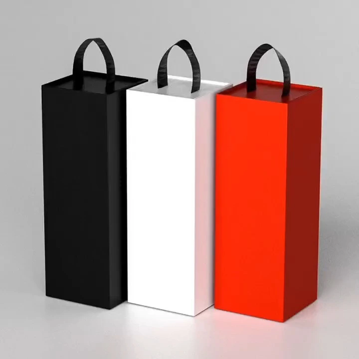 Customize Luxury Cardboard Magnet Champagne Folding Box Red Wine Box for Wine Bottle Ribbon with Handle 1