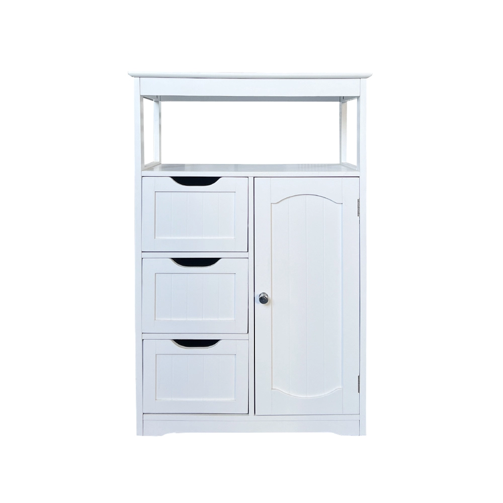 Mueble de baño independiente de madera con 3 cajones y 1 puerta blanco 1