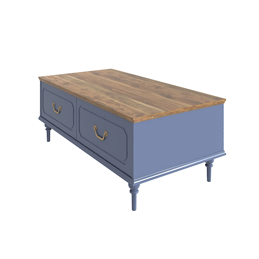 Mesa de Centro Azul Rústica con 2 Cajones & 4 Patas de Madera 1