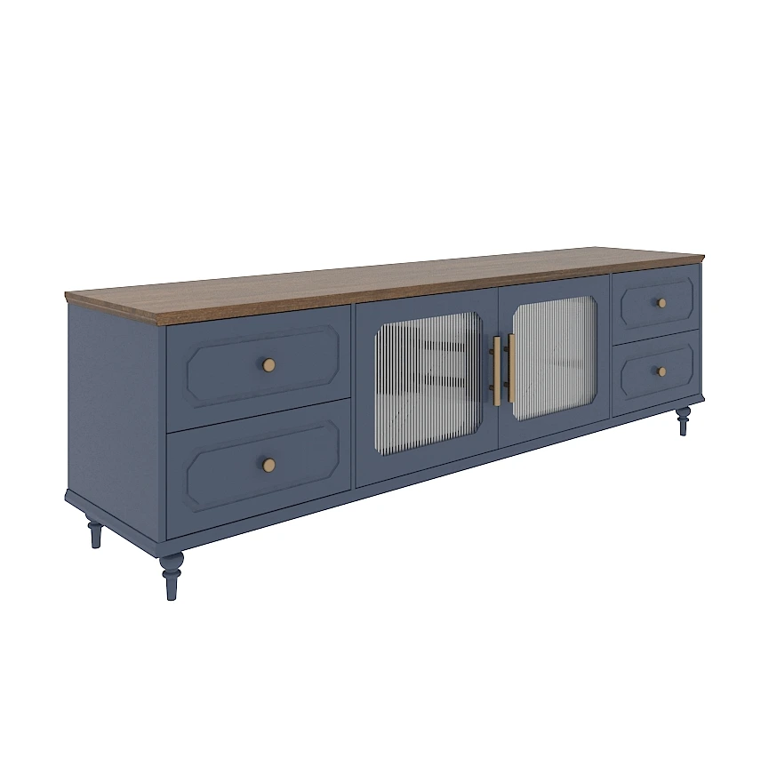 Soporte para TV retro de 78 pulgadas, vidrio estriado, 4 cajones, elegante consola multimedia 1